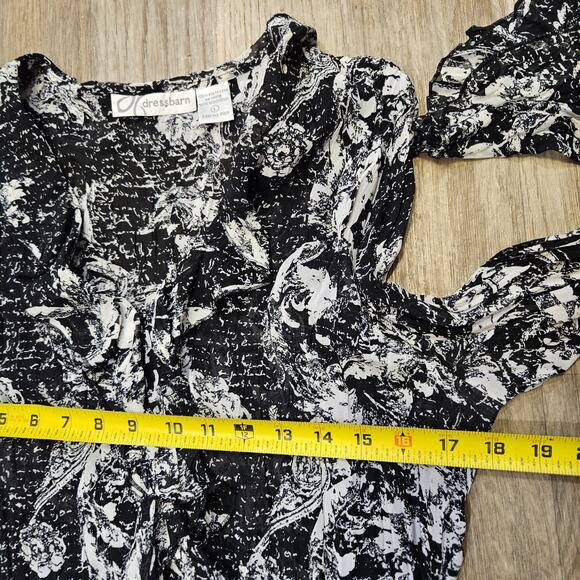 Vtg Dressbarn Floral Semi Sheer Blouse Womens L Black Ruffle Y2K Grunge Fairy - Picture 8 of 9